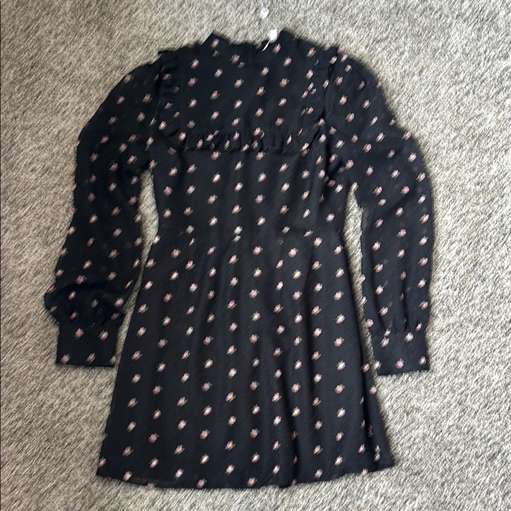 Wayf Black Dress with Pink Floral Pattern